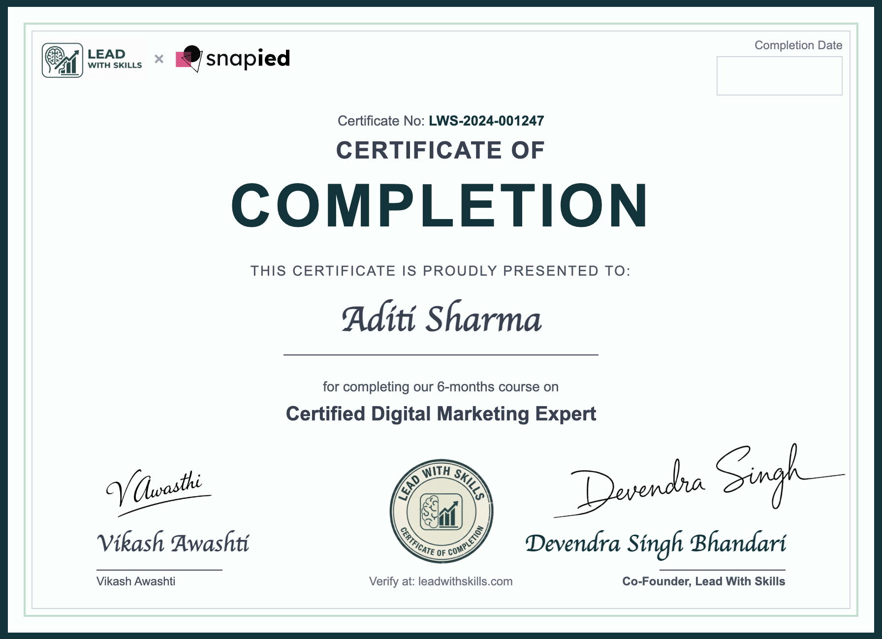 Lead With Skills Automation Testing Certificate