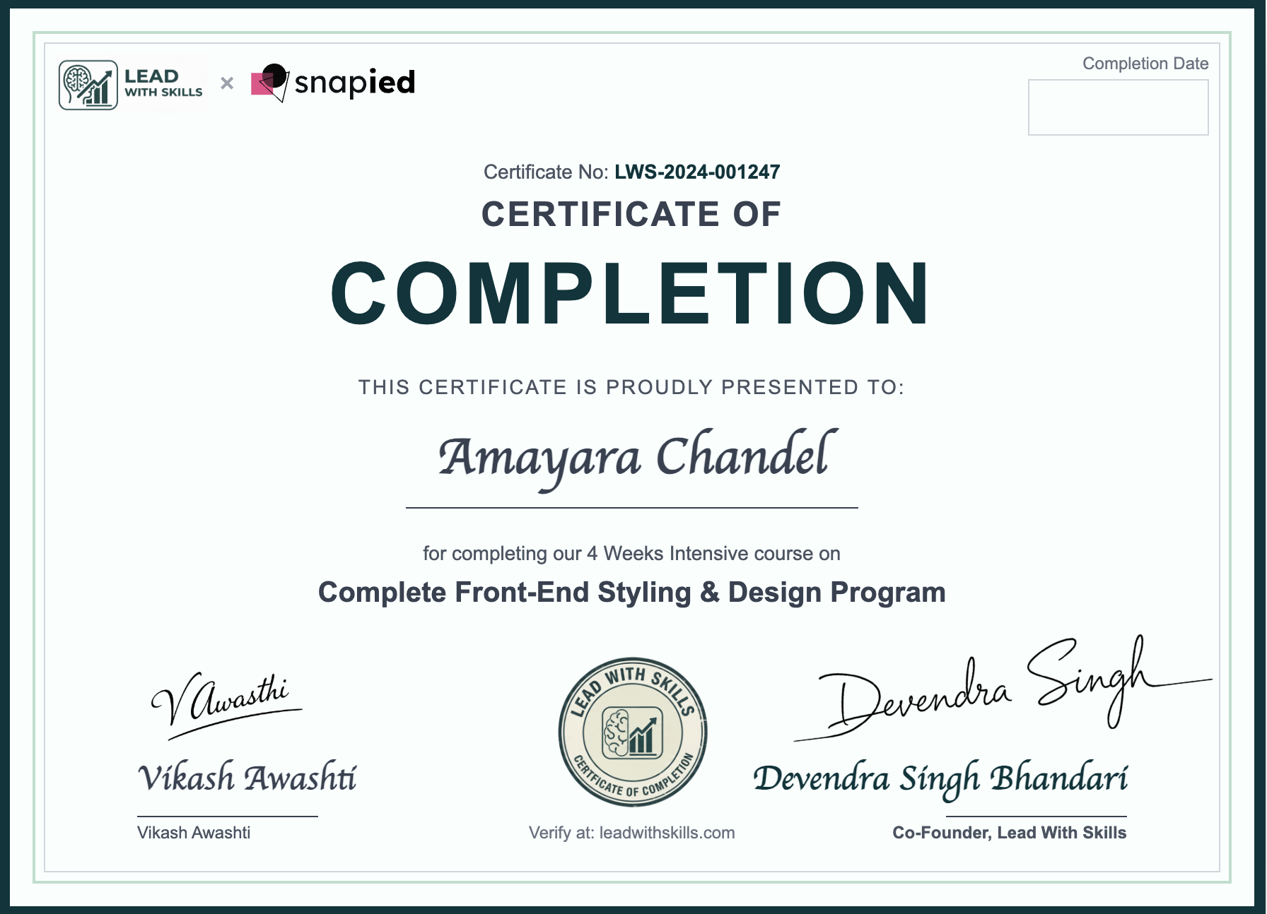 Lead With Skills CSS Development Certificate