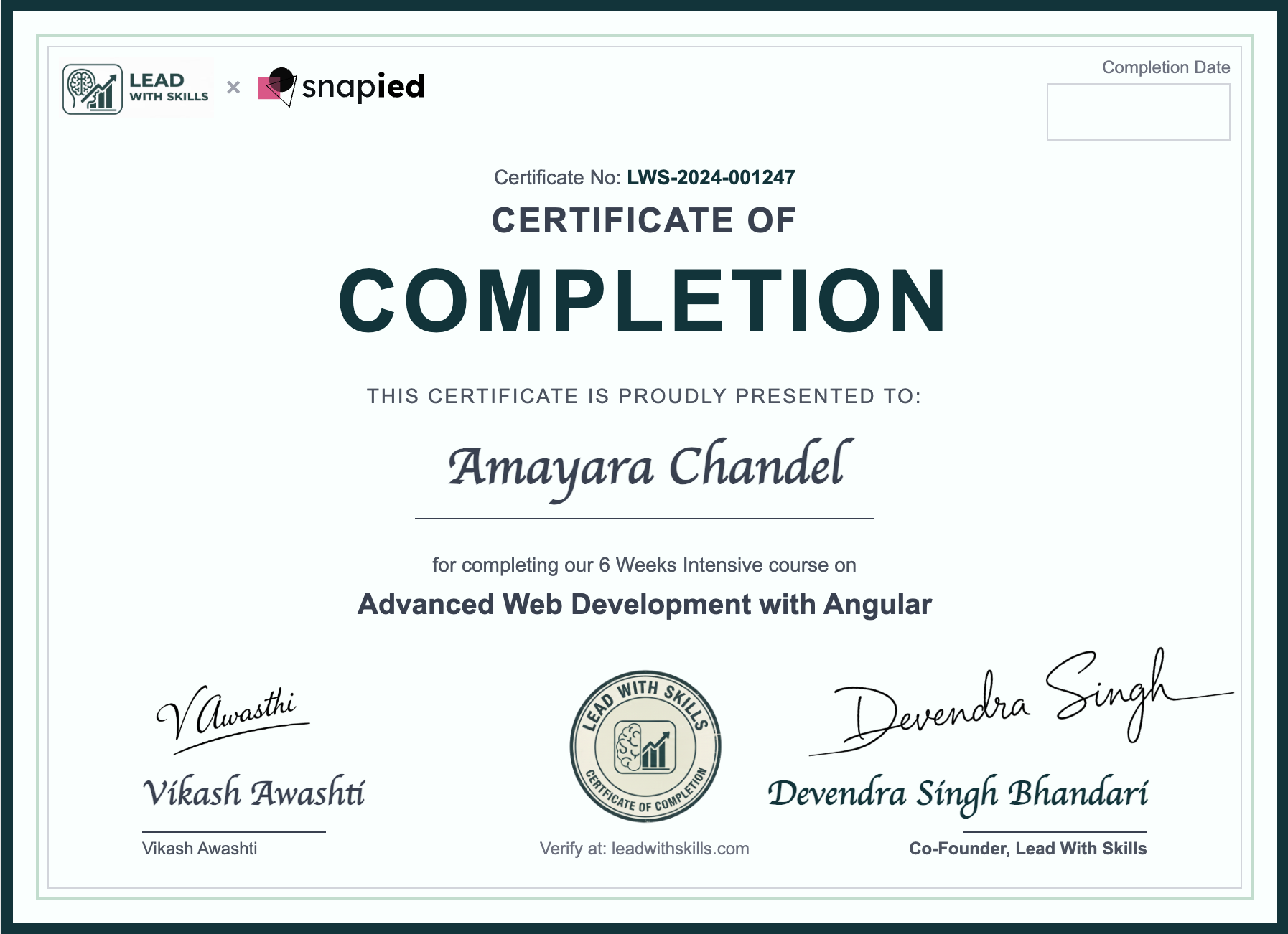 Lead With Skills Angular Development Certificate