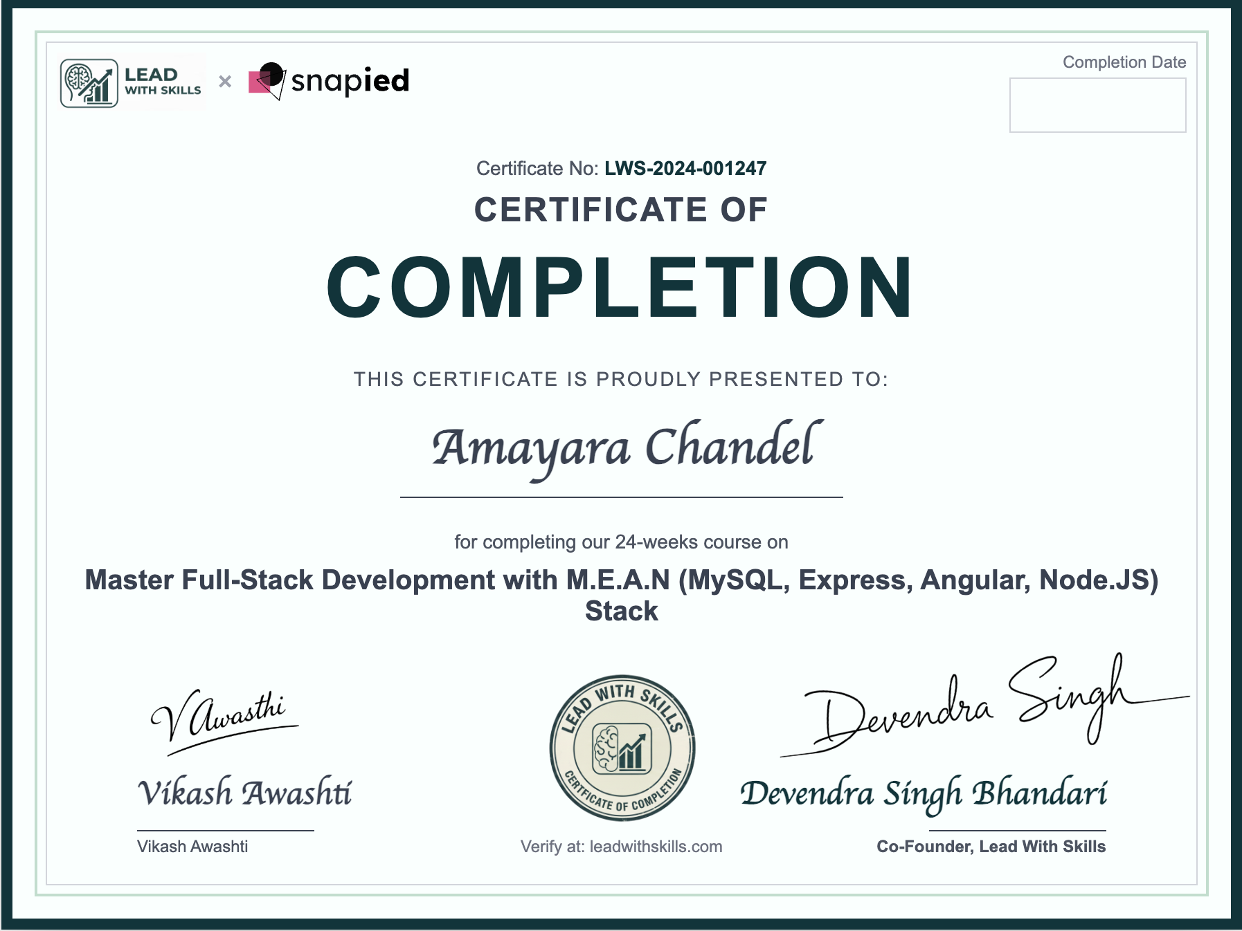 Lead With Skills Demo Certificate