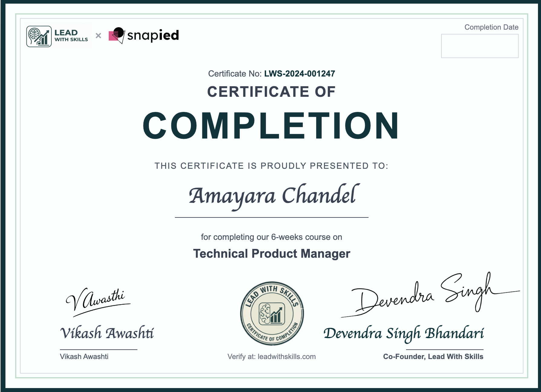 Lead With Skills Demo Certificate